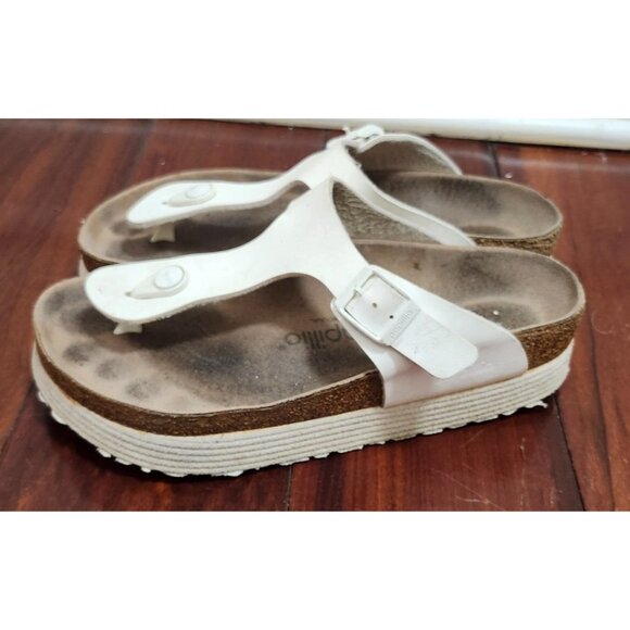 PapilliobyBirkenstock Gizeh Platform Sandals White Leather Cork Footbed Comfort - Picture 8 of 15